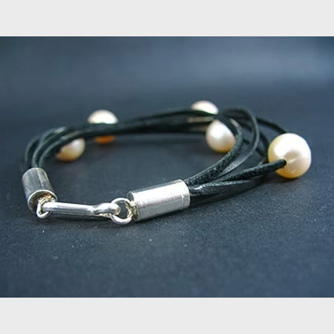 Five White Fresh Water Pearl Lace Bracelet