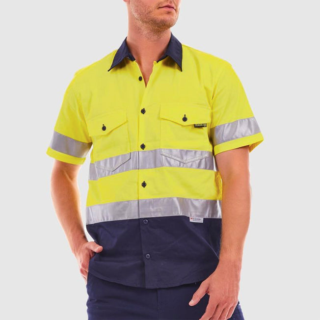Tradie Mens Hi Vis Flex Short Sleeve Shirt with 3M Reflective Tape