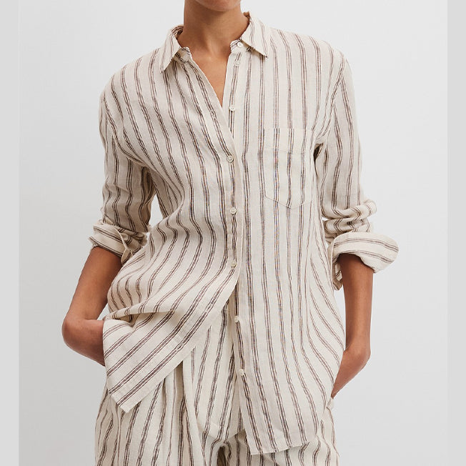 Country Road Ladies Linen Stripe LS Shirt
