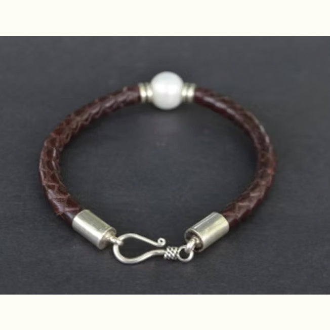 Single White Fresh Water Pearl Plaited Bracelet