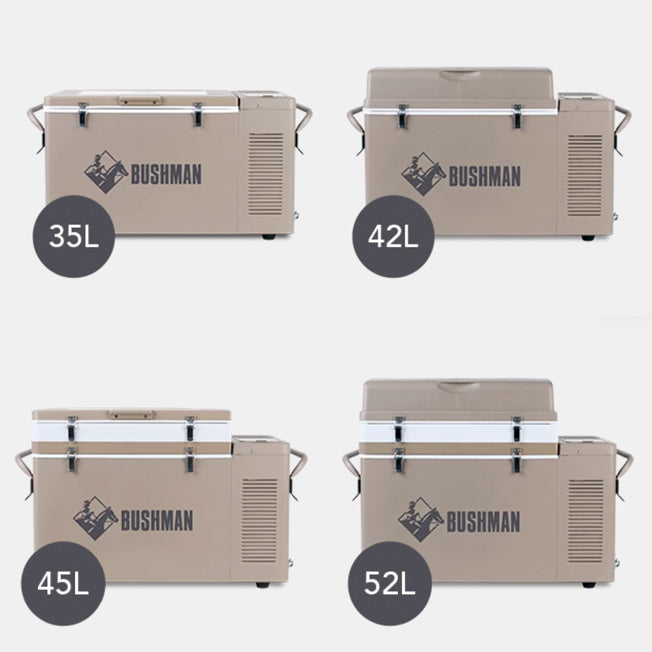 Bushman 35-52L OG Heavy Duty Portable Fridge Freezer with Cover-Transformer and Extension Kit