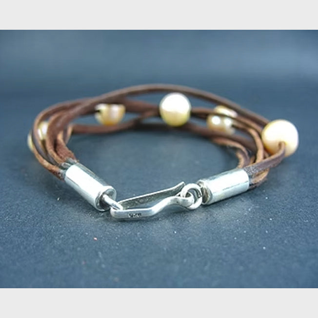 Five White Fresh Water Pearl Lace Bracelet