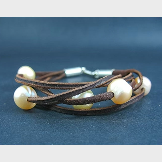 Five White Fresh Water Pearl Lace Bracelet