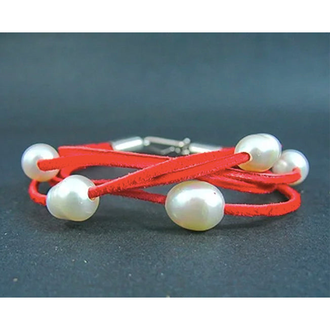 Five White Fresh Water Pearl Lace Bracelet