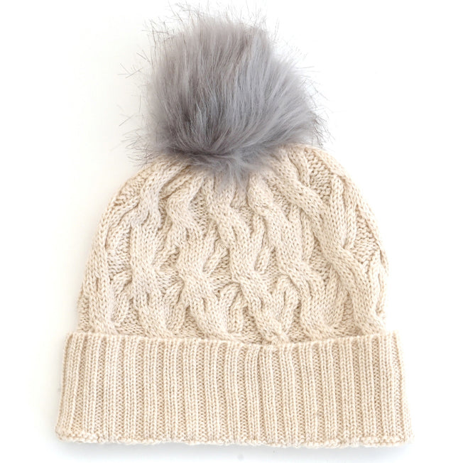 uimi Mabel Aran Cable Knit Merino Wool Beanie w/ Pom