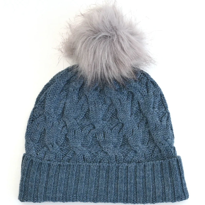 uimi Mabel Aran Cable Knit Merino Wool Beanie w/ Pom