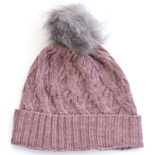 uimi Mabel Aran Cable Knit Merino Wool Beanie w/ Pom