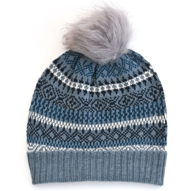 uimi Astrid Micro Fair Isle Merino Wool Beanie w/ Pom