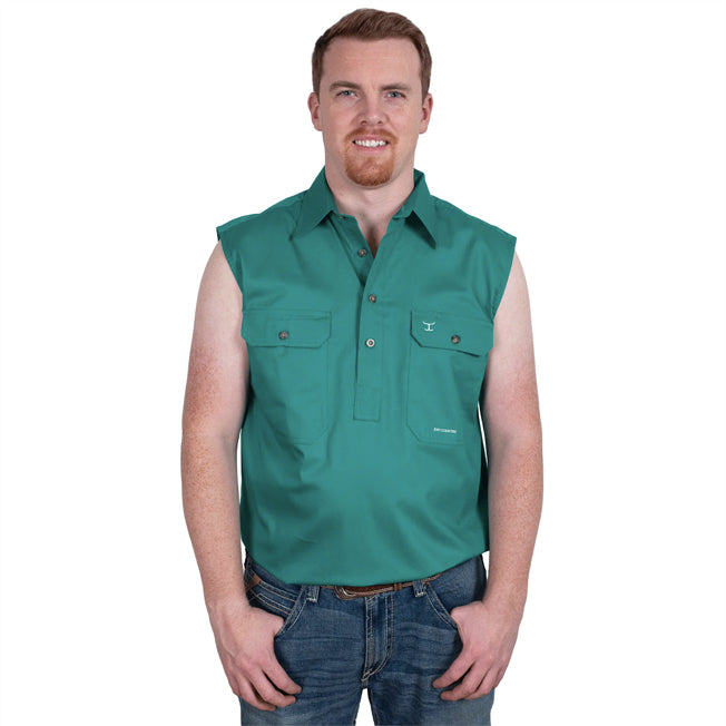Just Country Jack 1/2 Button Sleeveless Work Shirt