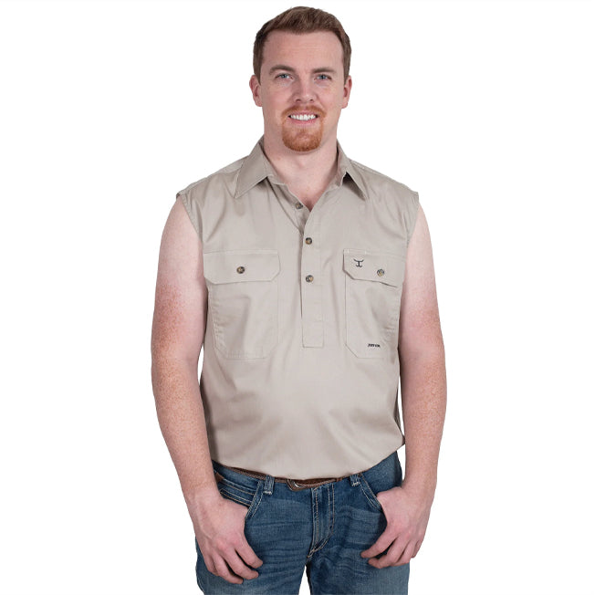 Just Country Jack 1/2 Button Sleeveless Work Shirt