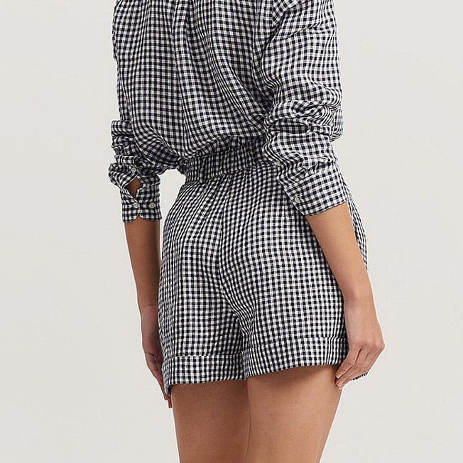 Country Road Ladies Gingham Check Organically Grown Linen Tuck Front Short