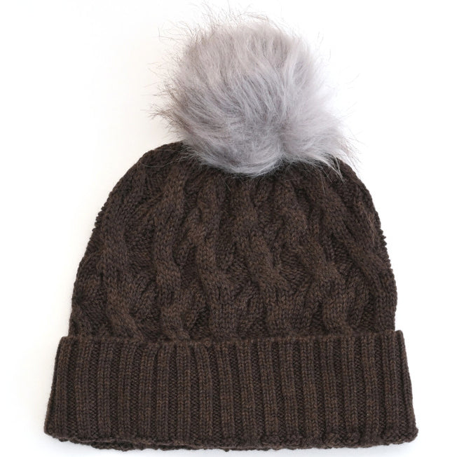 uimi Mabel Aran Cable Knit Merino Wool Beanie w/ Pom