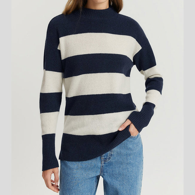 Country Road Lds Merino Rib Detail Stripe Pullover
