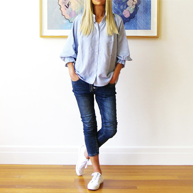 Whos Charlie Ladies Olive Fine Stripe LS Shirt