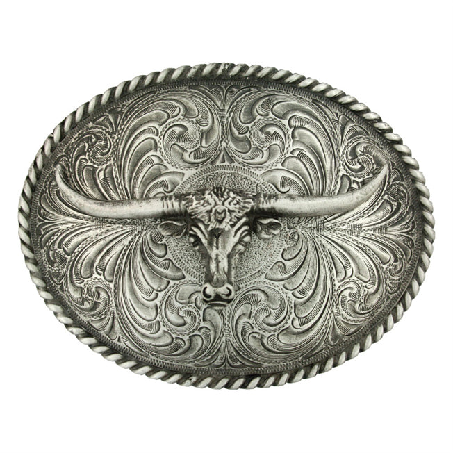 Montana Silversmiths Oval Longhorn Classic Antiqued Belt Buckle