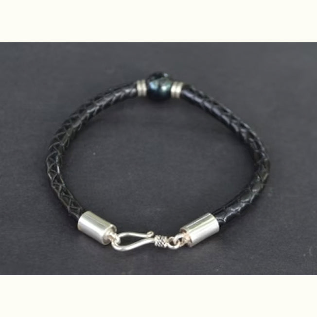 Single Black Fresh Water Pearl Plaited Bracelet