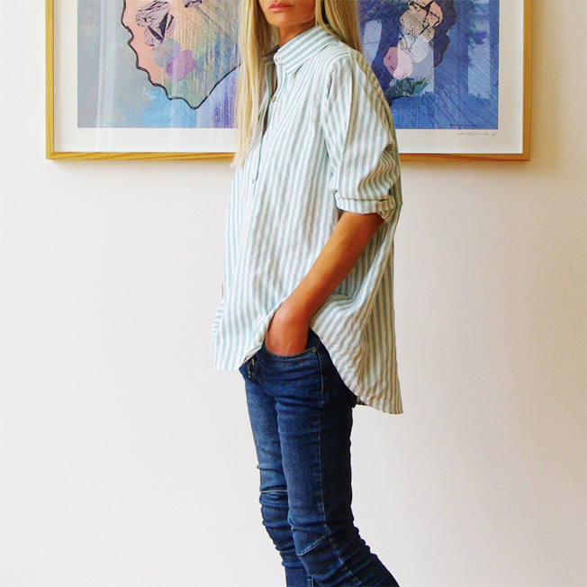Whos Charlie Ladies Riley Oversize Stripe LS Shirt