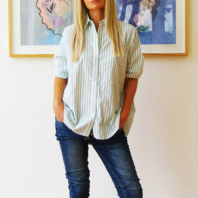 Whos Charlie Ladies Riley Oversize Stripe LS Shirt