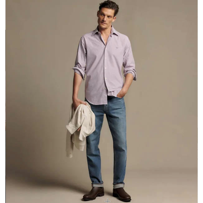 R.M. Williams Mens Sommers LS Poplin Stripe Shirt