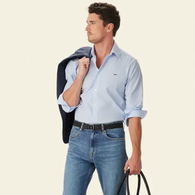 R.M. Williams Mens Sommers LS Poplin Stripe Shirt