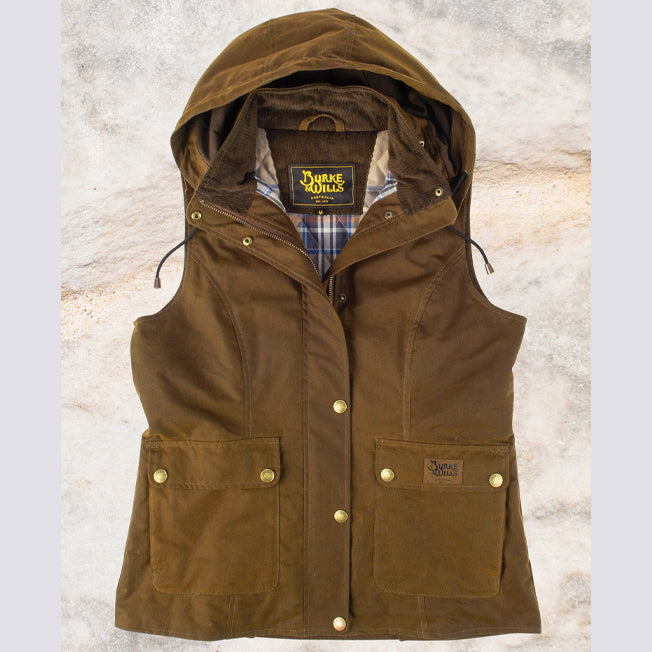 Burke & Wills St Arnaud Womens Oilskin Vest w/Hood
