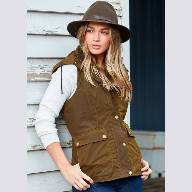 Burke & Wills St Arnaud Womens Oilskin Vest w/Hood