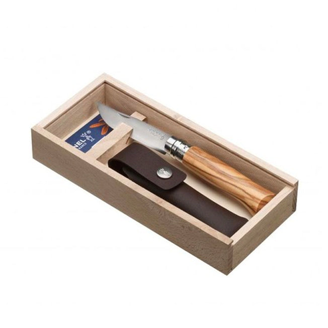Opinel Traditional No 8 Stainless Steel Knife Olive Wood Handle w/Sheath Boxed