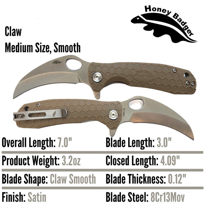 Honey Badger Plain Blade Pocket Knife w/Clip