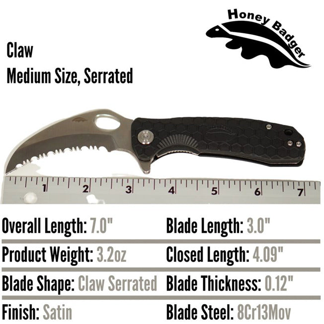 Honey Badger Claw Serrated Blade Pocket Knife w/Clip