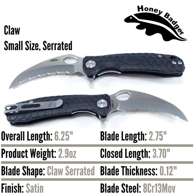 Honey Badger Claw Serrated Blade Pocket Knife w/Clip