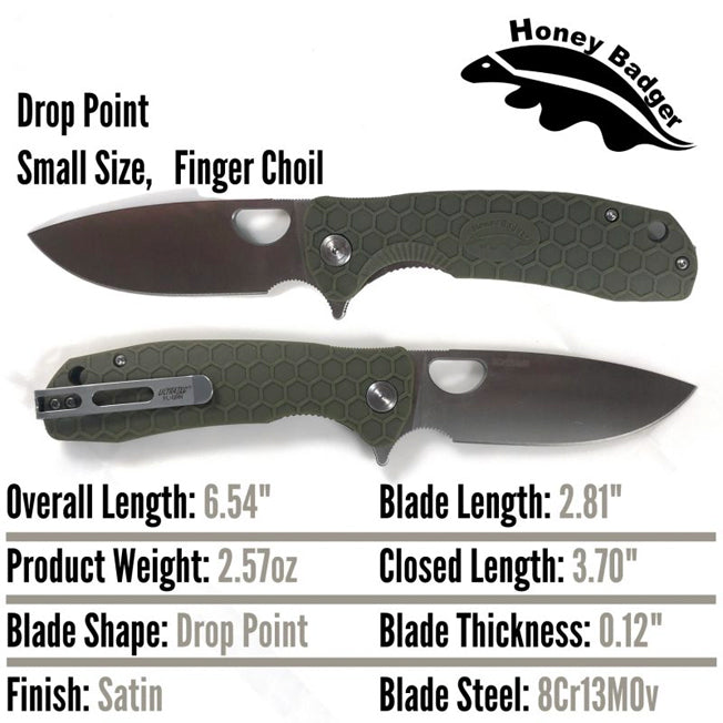 Honey Badger Drop Point Plain Blade Pocket Knife w/Clip