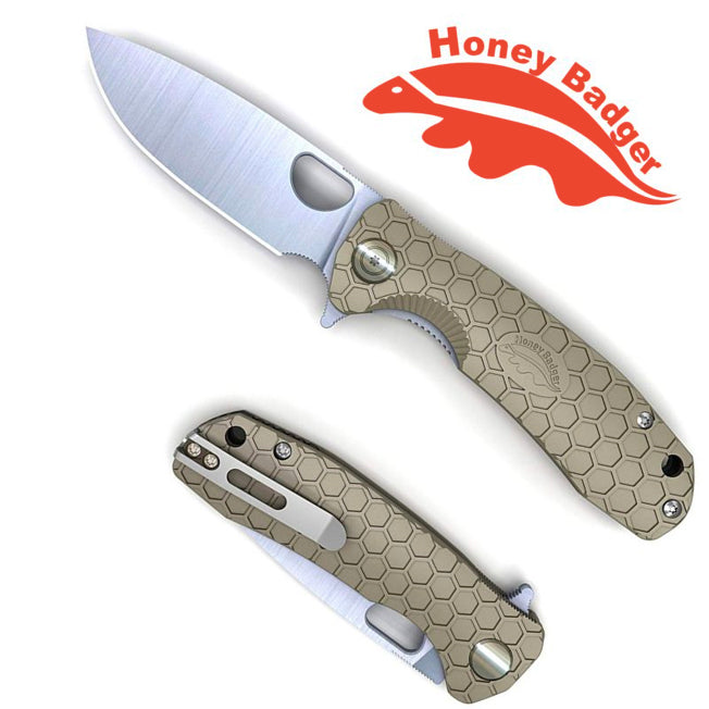 Honey Badger Drop Point Plain Blade Pocket Knife w/Clip