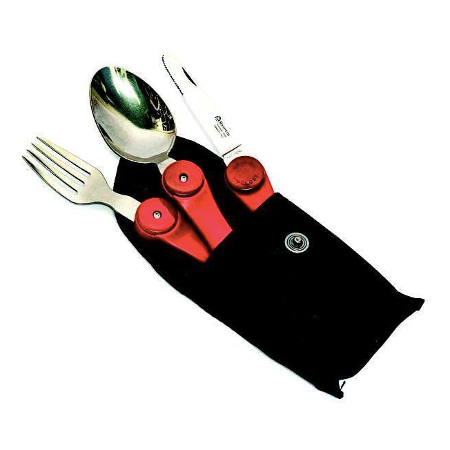 Maserin Picnic Set Folding Fork, Spoon, Serrated Knife w/ Nylon Pouch