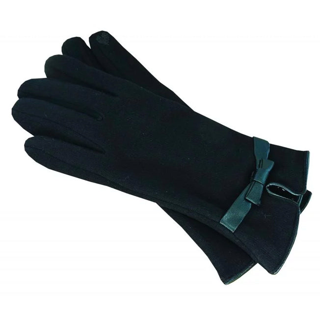 Poppi Polyester Stretch Glove w/ Faux Leather Bind and Bow